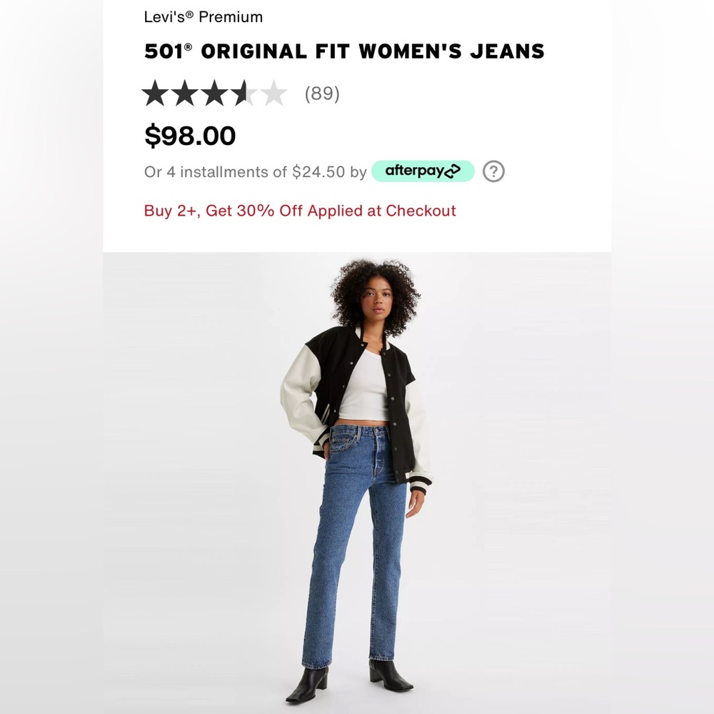 501 Original for women’s JEANS color SALSA medium wash size 30 x 30 new no tags